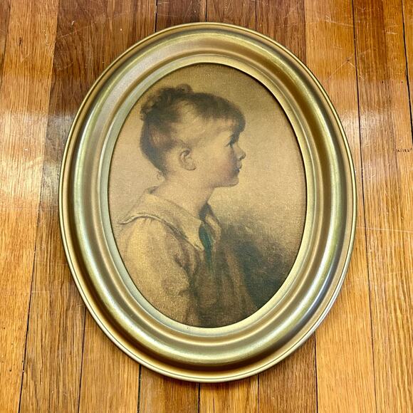 Set of 2 Vintage Victorian Girl & Boy Prints  in Wooden Oval Frames - Picture 9 of 15